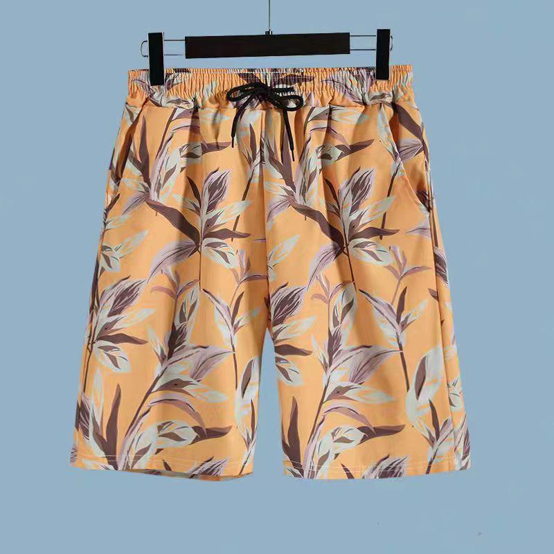 Set Coordinato da Uomo Casual a Maniche Corte Floreale Hawaiano ad Asciugatura Rapida e Pantaloncini da Spiaggia