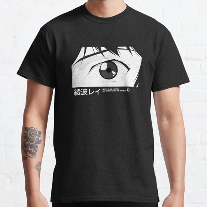 Plus Size Anime Evangelion Printed Unisex T Shirts Round Neck Cotton Tops Summer Casual Black Tees