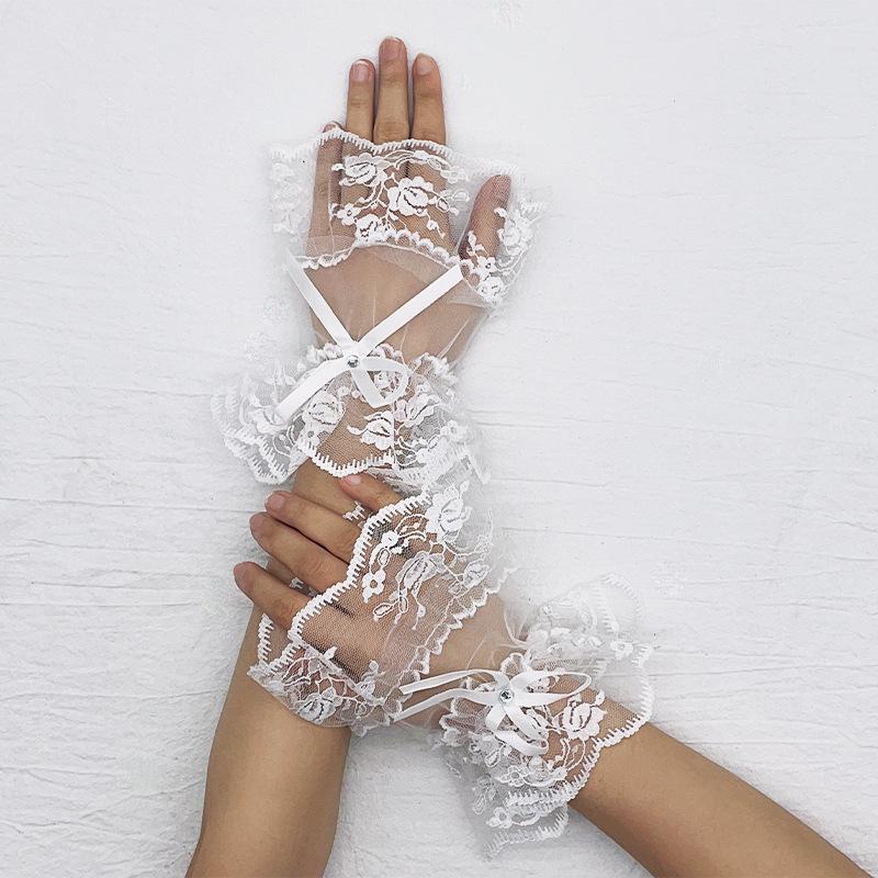 Black Short Lace Gloves Lolita Costume Accessories Gloves Halloween Bridal Wedding Gloves