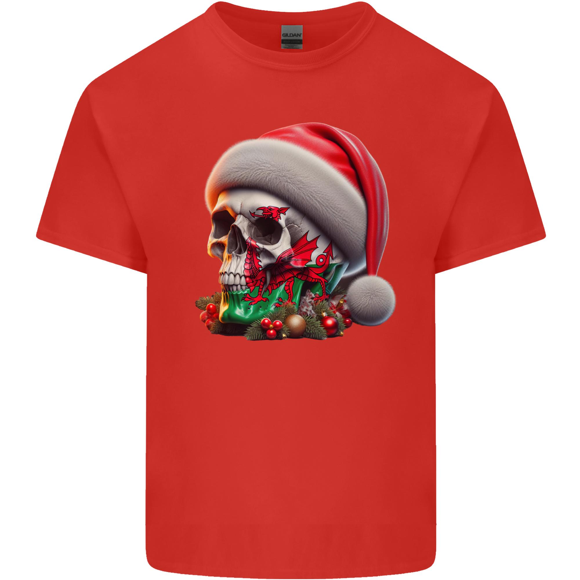 Wales Christmas Skull Xmas Welsh Flag Rugby Unisexs Light Cotton TShirt S