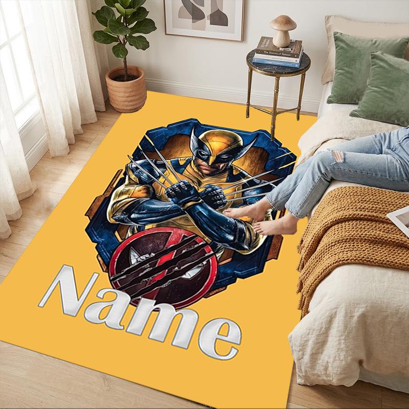 Personalized Name Wolverine Deadpool Living Room Non-Slip Area Rug Soft Carpet for Bedroom Kids Playroom Sofa Office Home Decor Doormat