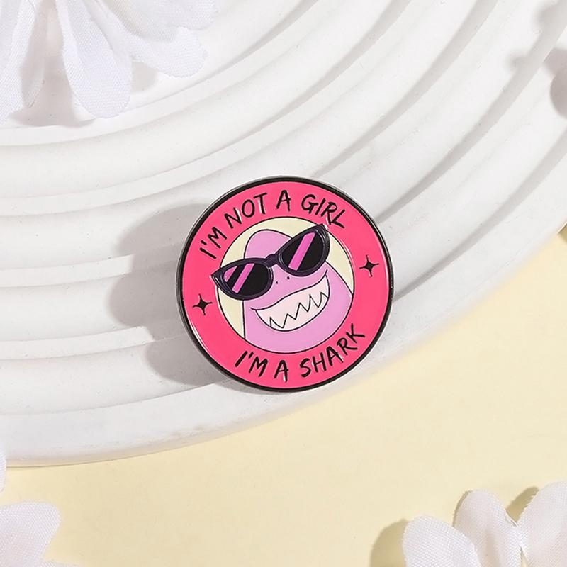 Cartoon Animated Movies Enamel Pin I'm Not a Girl I'm a Shark Monster Shark with Sunglasses Brooch Lapel Badge Jewelry Gift