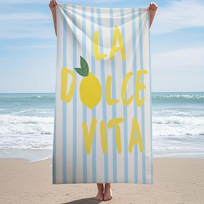 1 Stück La Dolce Vita Zitrone Strandtuch Polyester - Leicht Schnelltrocknend Weich Schwimm-Reisehandtuch, Gestreiftes Zitronenmuster, Unisex