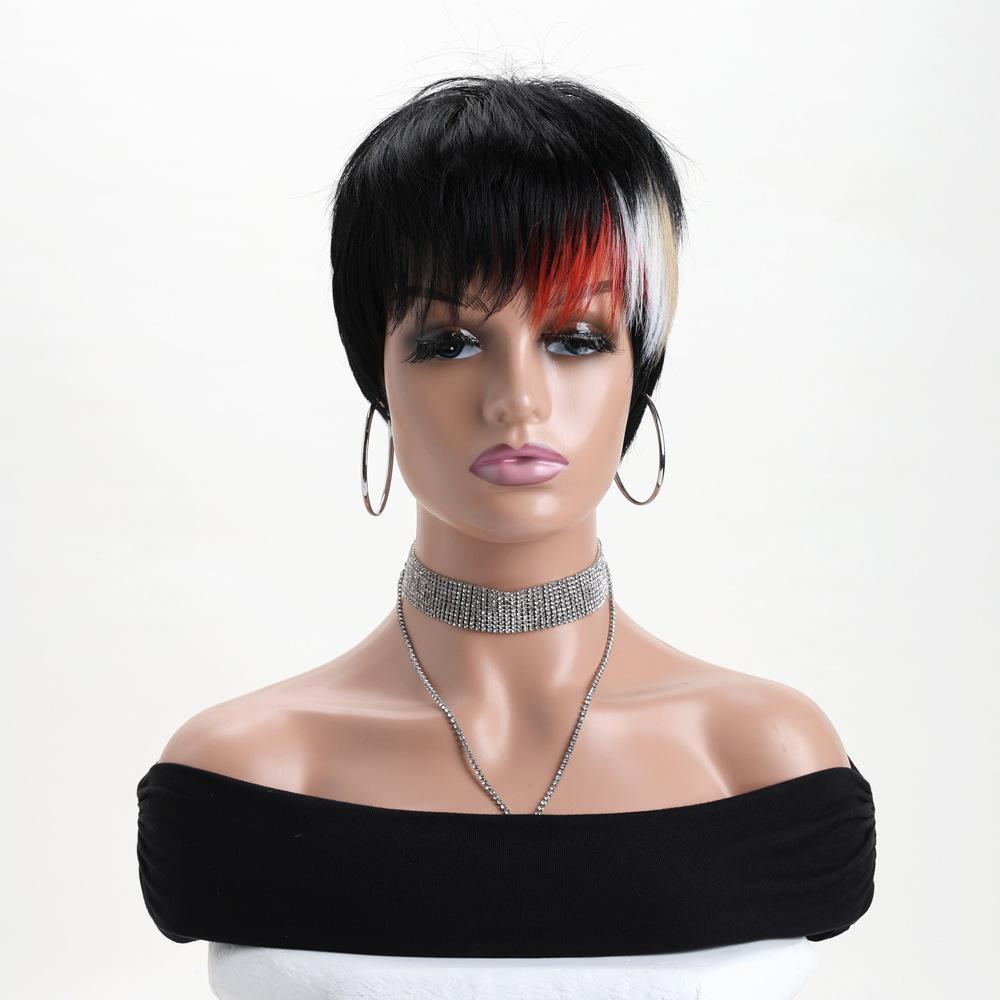 

European and American Style Women’s Short Straight Synthetic Wig Fashion Multicolor Hairpiece with Side Bangs чорний