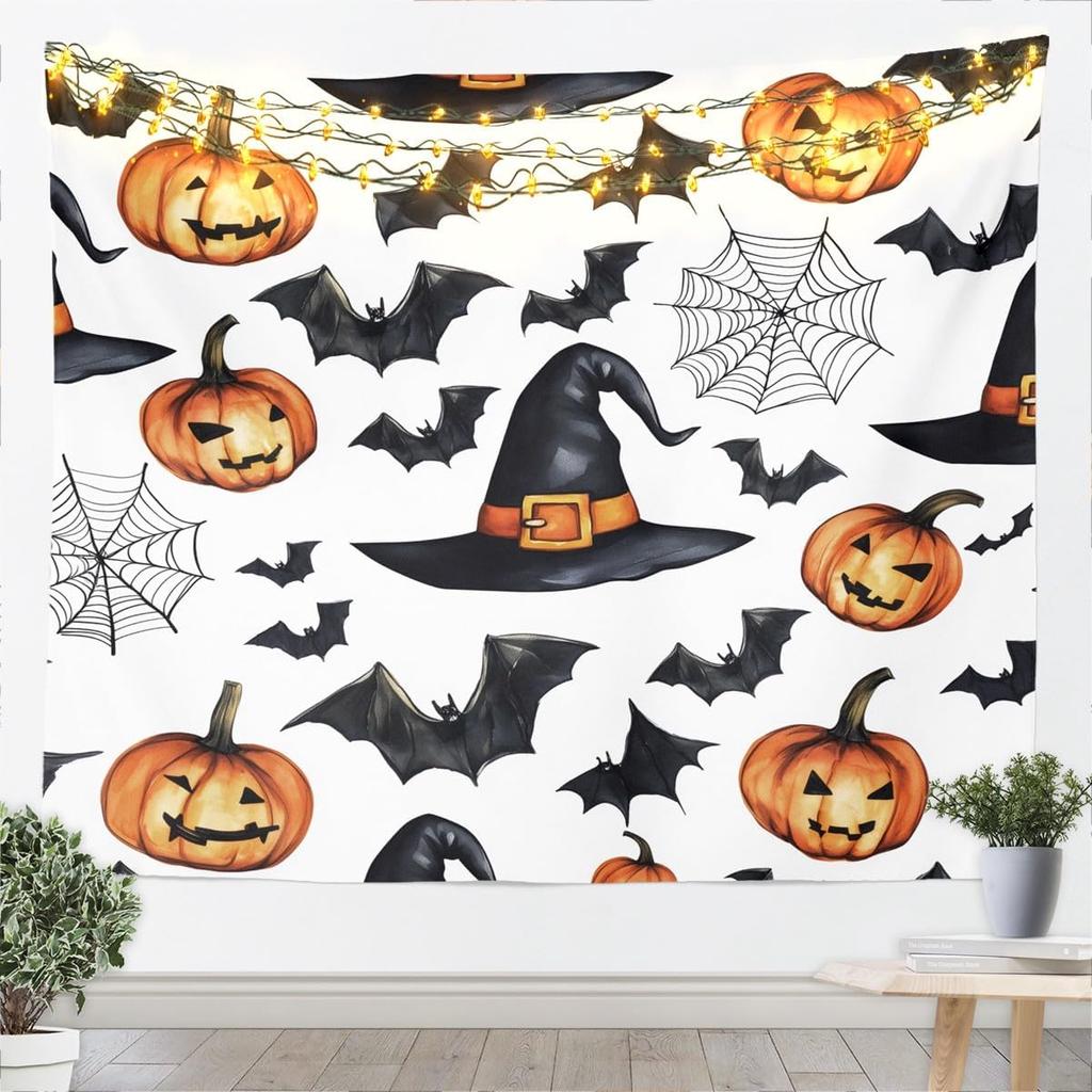Happy Halloween Wall Art Medium Kids Spider Wall Hanging Blanket for Boys Girls Teens Cobweb Vintage Halloween Decor Spooky