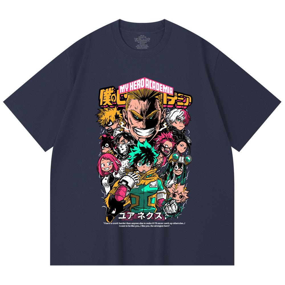 

230 Gsm 100% Cotton My Hero Academia V6 Print Unisex Heavy Cotton T Shirt XS Темно-синій