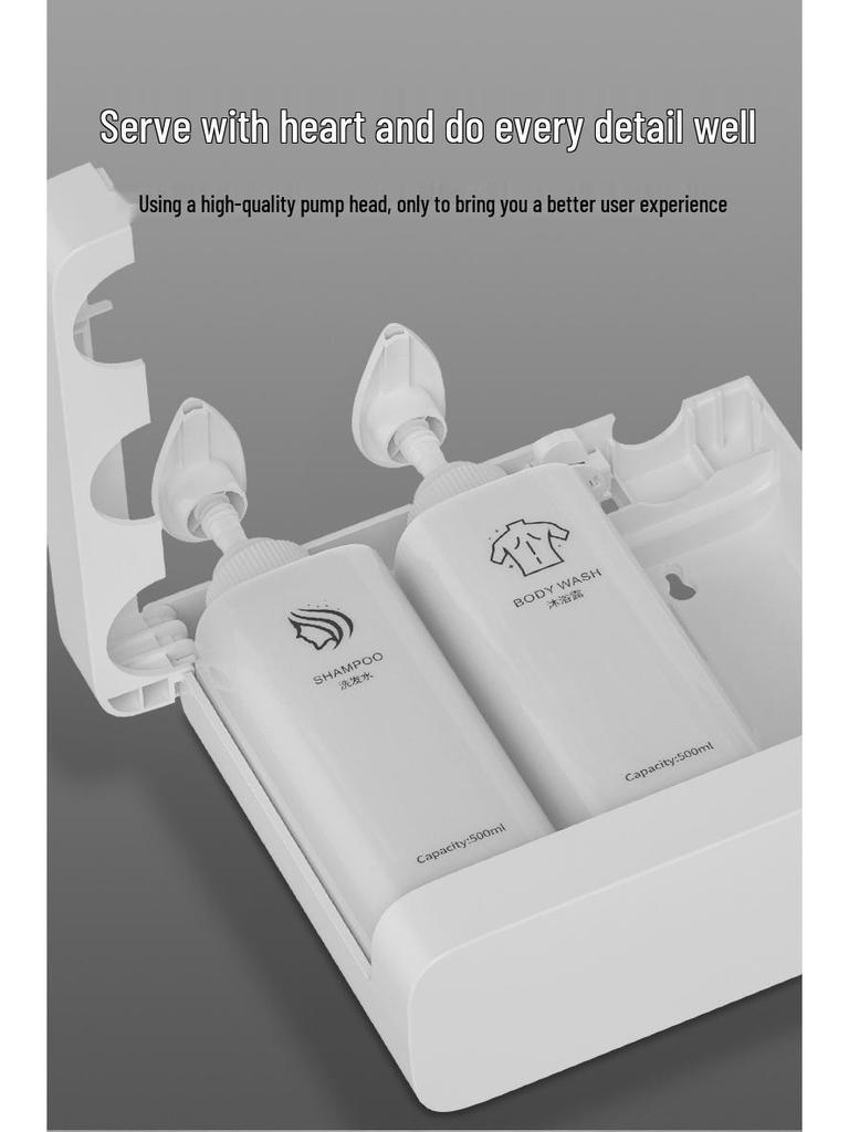 Punch-Free Wall-Mount Soap Dispenser for Shampoo & Shower Gel, Manual Press, Light Luxury Style