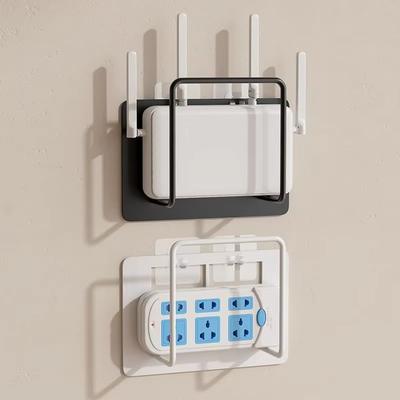 Einfach zu montieren Wandhalterung Routerständer Regal für Aufbewahrungsbox Halterung und Oberbox Kein Bohren erforderlich WLAN-Regal Weiß Gusseisen