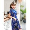 Summer Daily Front Fork Dragon&Phoenix Qipao Elegant Women Cheongsam Old Shanghai Mandarin Collar Sexy Short Chinese Dress Vestido