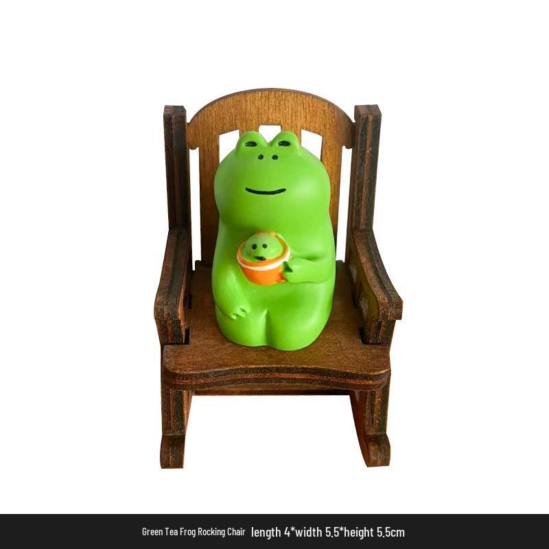 Handmade Cute Cartoon Frog Rocking Chair Resin Ornament for Desktop