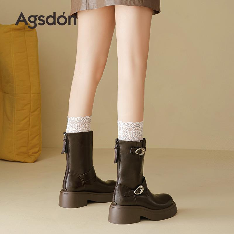 Augustine Platform Martin Boots Women's 2025 New Autumn Retro British Style Brown Casual Medium Tube Short Boots Tide