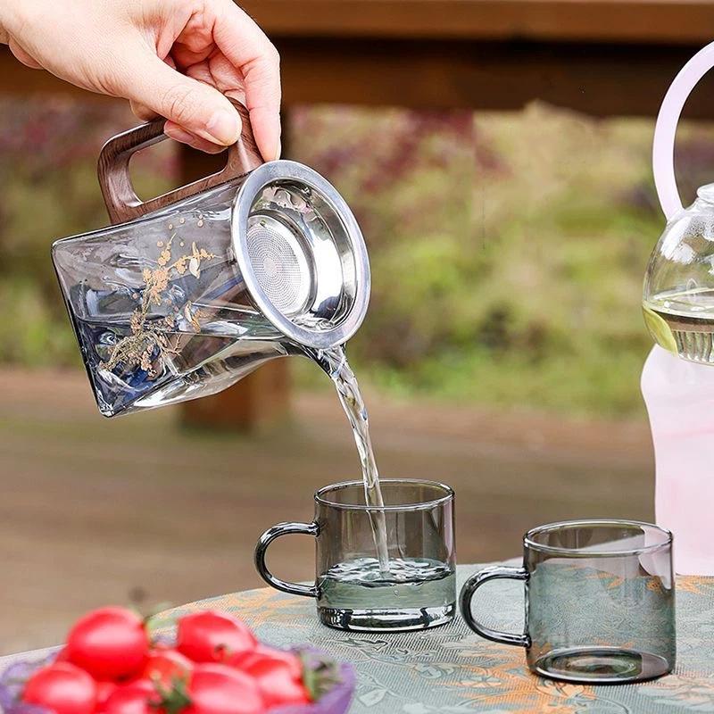 Japansk värmebeständig tekanna i glas med handtag & rättvisekopp – Glas teservis för bryggning