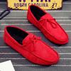 Spring Red Suede Loafers Slip On Walking Driving Shoes For Men Soft Leather  New Fashion Comfortable Casual Man Flat Shoes