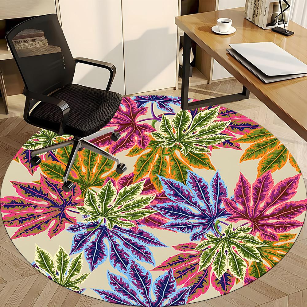 1pc Leaf Pattern Office Round Rug, Non-slip, Soft and Durable Office Rug for Interior Decoration, Perfect for Office,Decoration Yy260204065