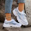 Women's Color Blocked Casual Sports Shoes, Flight Woven Breathable Lace Up Running Shoes, Fashionable Mesh Platform Casual Shoes