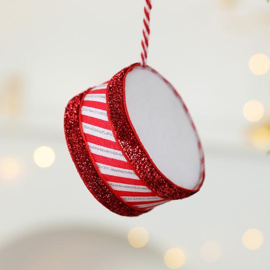 Christmas Drum Hanging Ornament for Tree Decoration Plush Fabric Texture Classic Red Green Colors