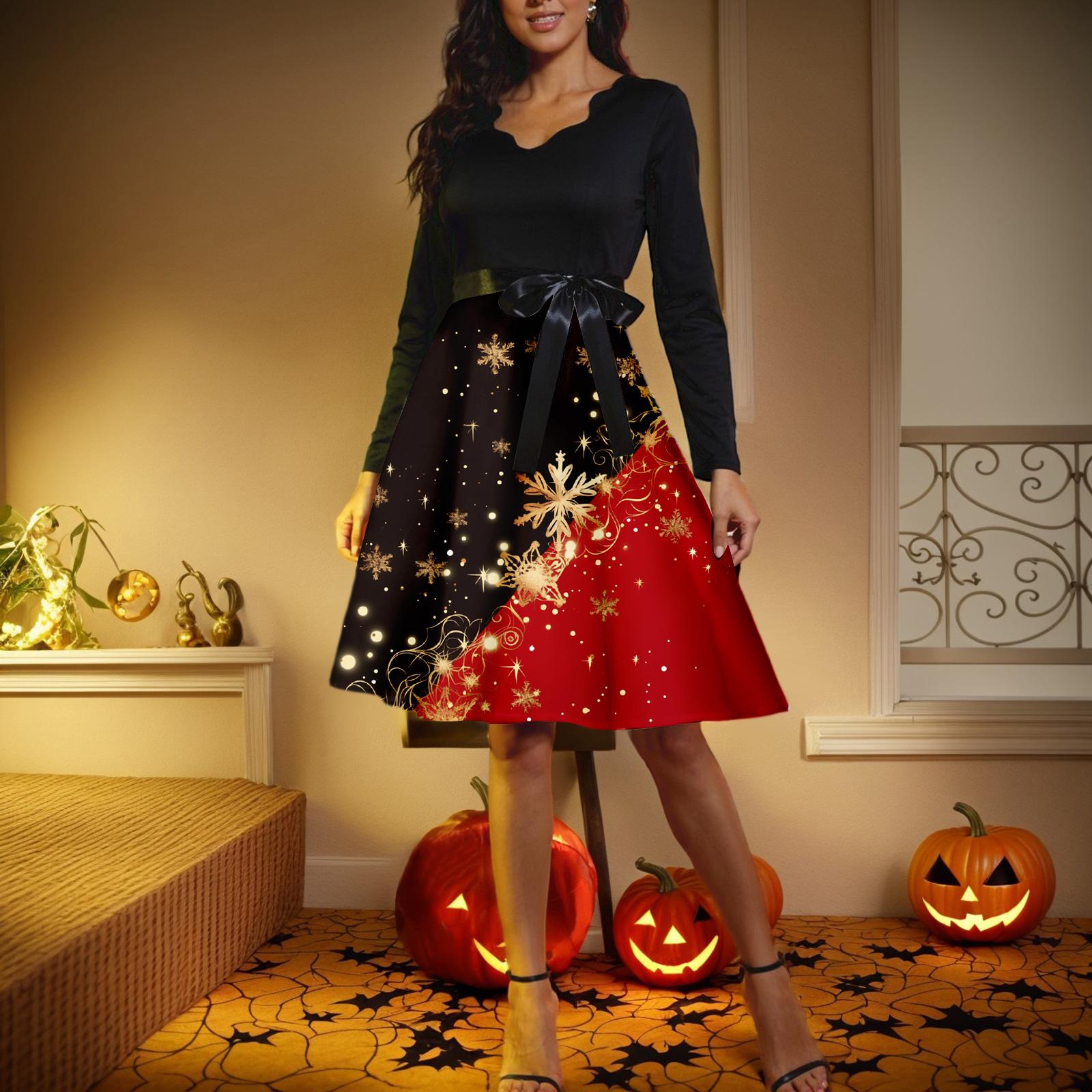 

Женское повседневное модное платье с V-образным вырезом и длинными рукавами в стиле ретро с рождественским принтом XXXXXL