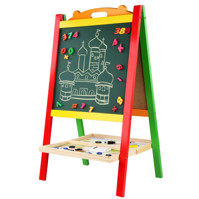 Kids' Double-Sided Magnetic Liftable Wooden Easel - Colorful Art & Drawing Toy