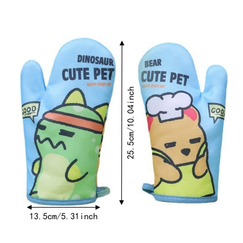 2PCS Cotton Lining Oven Mitt Cartoon Printed Kitchen Cooking Glove Durable Baking Glove  Kitchen