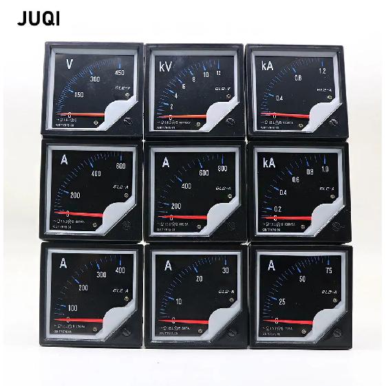 NEW 6L2 Pointer Type AC Ammeter Voltmeter Series 30/75-500/5A 0-450V 1.2kv/1.2kA Ammeter Analog Instrument Panel 80 * 80MM