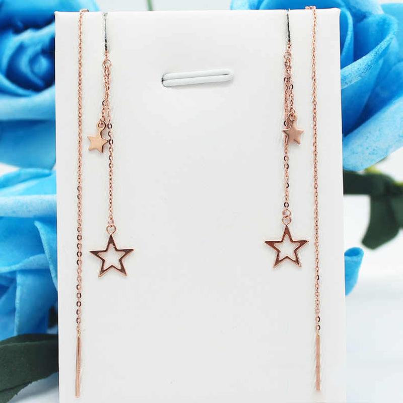 Purple Gold-Plated Rose Gold Long Shiny Pentagram Fashion Cold Wind Temperament Earphone