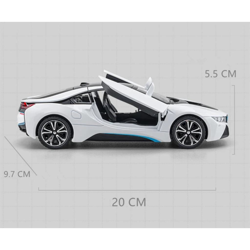 1/22 BMW I8 New Energy Car Alloy Sports Car Model Diecast Metal Racing Car Vehicles Model Simulation Sound Light Childrens Toys Gift