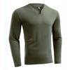 Męska casualowa koszulka sportowa i fitness, rozmiar plus, męska elastyczna i wygodna, z długim rękawem i dekoltem w serek, bazowy top
