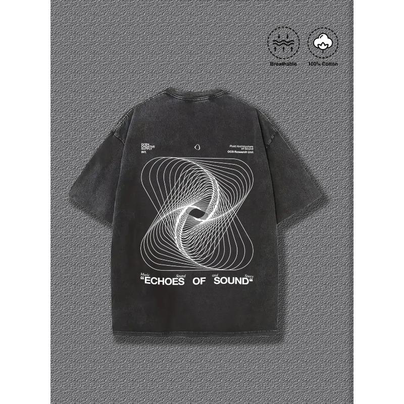 Men's Ultra-Soft Washed Abstract Line Print T-Shirt, Breathable Crew Neck Short Sleeve, Summer Skin-Friendly Style