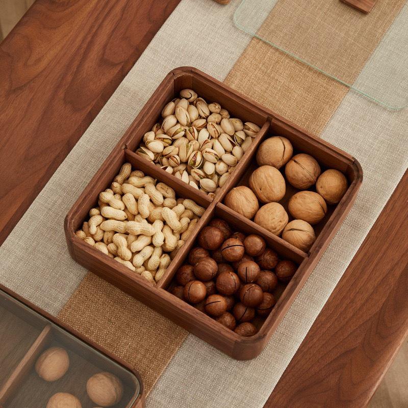 Solid Wood Compartmented Snack and Candy Box - Round Corner Wedding Decoration Gift