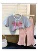 2024 Girls' Summer Bear Butterfly T-Shirt & Flared Pants Set