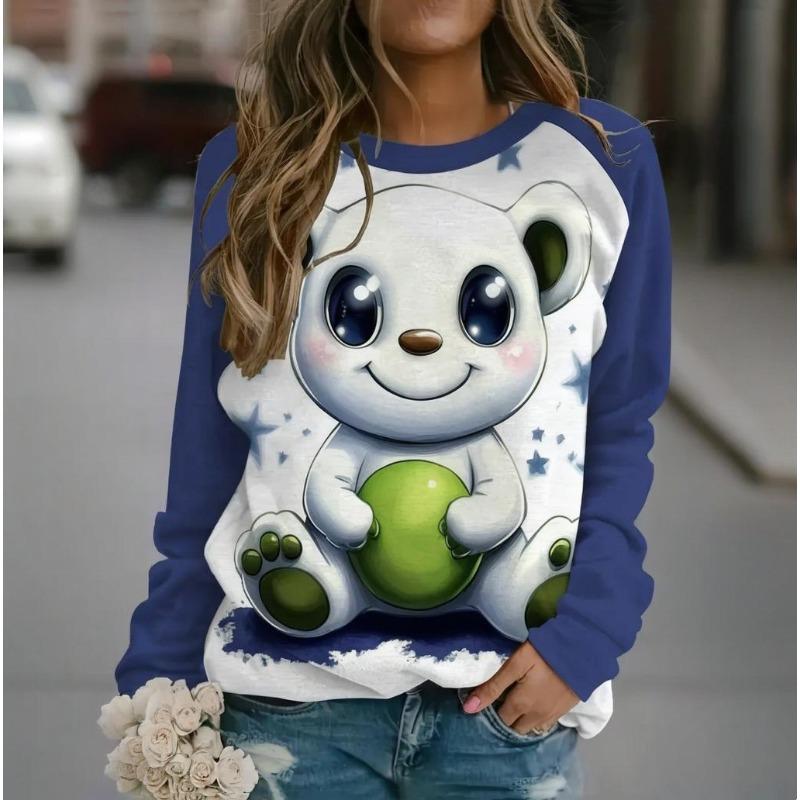 Roztomilý kočičí dámský dlouhý rukáv, podzimní a zimní kulatý výstřih, bavlněné oblečení, kawaii zvířecí tištěné topy 2024, nový módní svetr