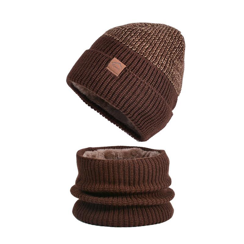 Conjunto de Gorro de Inverno Tricotado e Cachecol com Forro de Fleece para Uso ao Ar Livre em Clima Frio