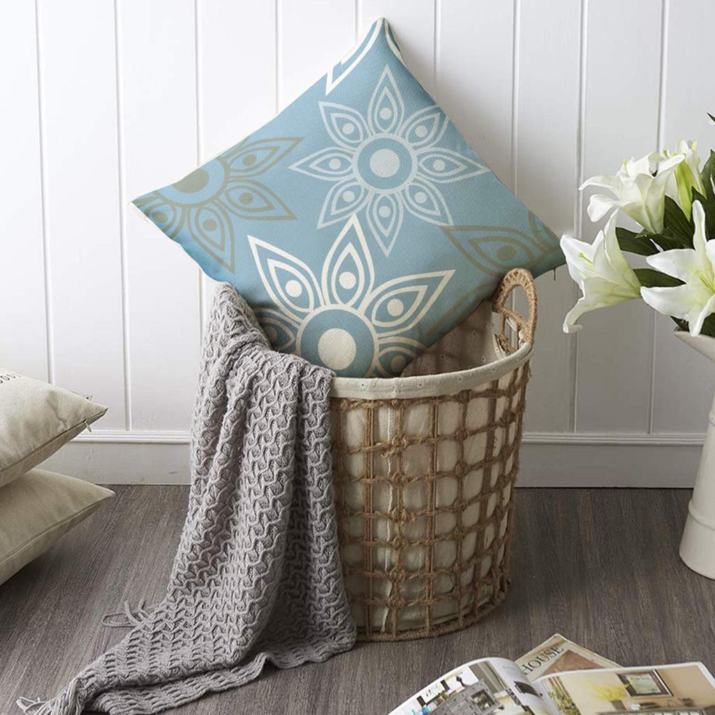Lake Blue White Geometric Linen Pillowcase Sofa Cushion Cover Home Decoration Can Be For You 40X40 45X45 50X50 60X60