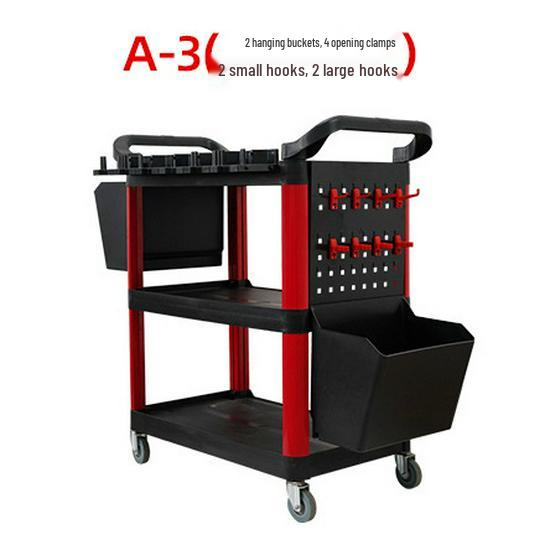 Three-Layer Multi-Functional Hand Push Cart for Auto Detailing and Car Wash Storage.