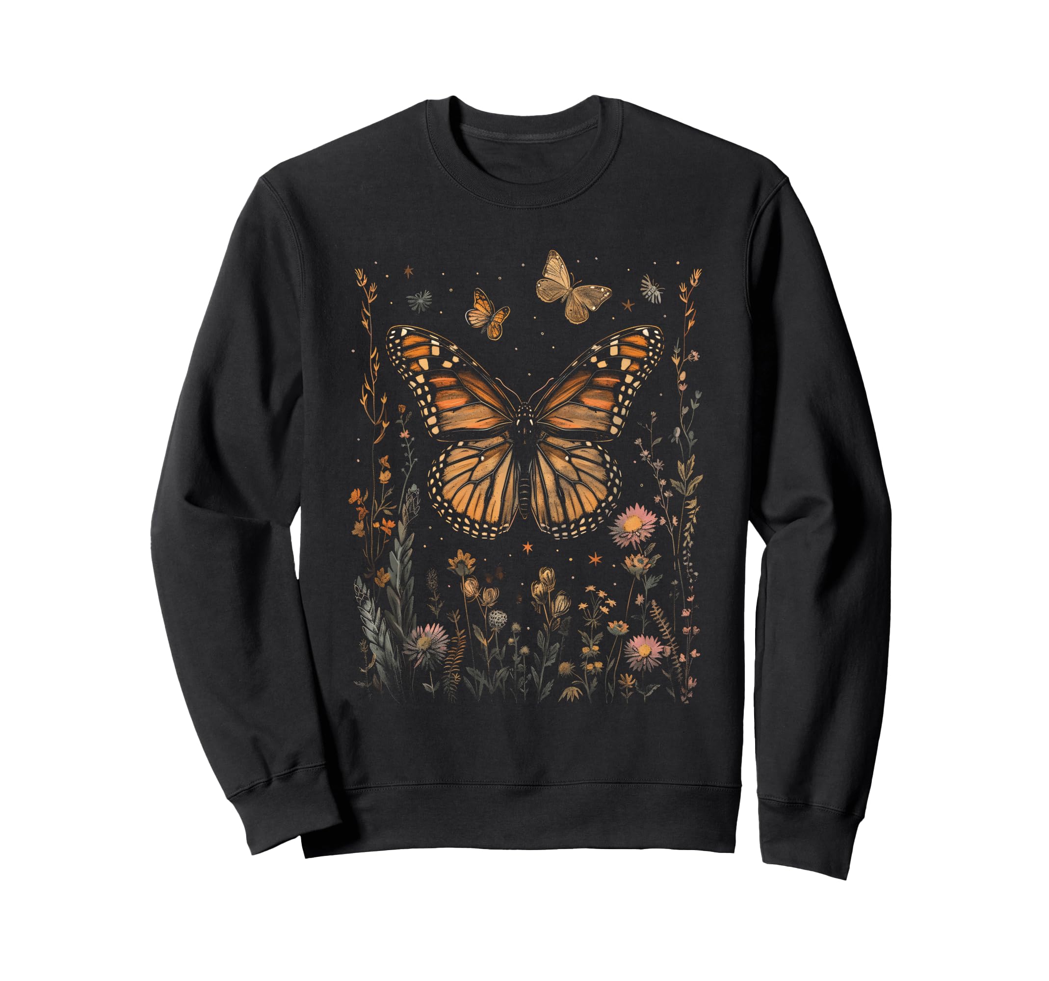 

Vintage Monarch Butterfly and Burning Star Flower Girl Botanical Mom Sweatshirt чёрный