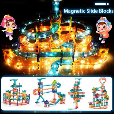 Blocuri Magnetice LED Pista Cărămizi de Construcție Margele Bile Jucării pentru Copii Construcție Competiție Conductă de Rulare Blocuri de Construcție
