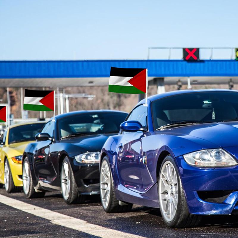 Nowa dwustronna flaga palestyńska na samochód z masztem 12X18 cali Jasna i odporna na promieniowanie UV Odporna na blaknięcie Flaga narodowa