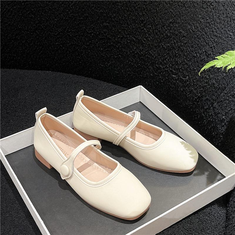 Fashion Square toe low order shoes for women in spring 2025 thick heeled women's shoes gentle evening style small leather shoes
