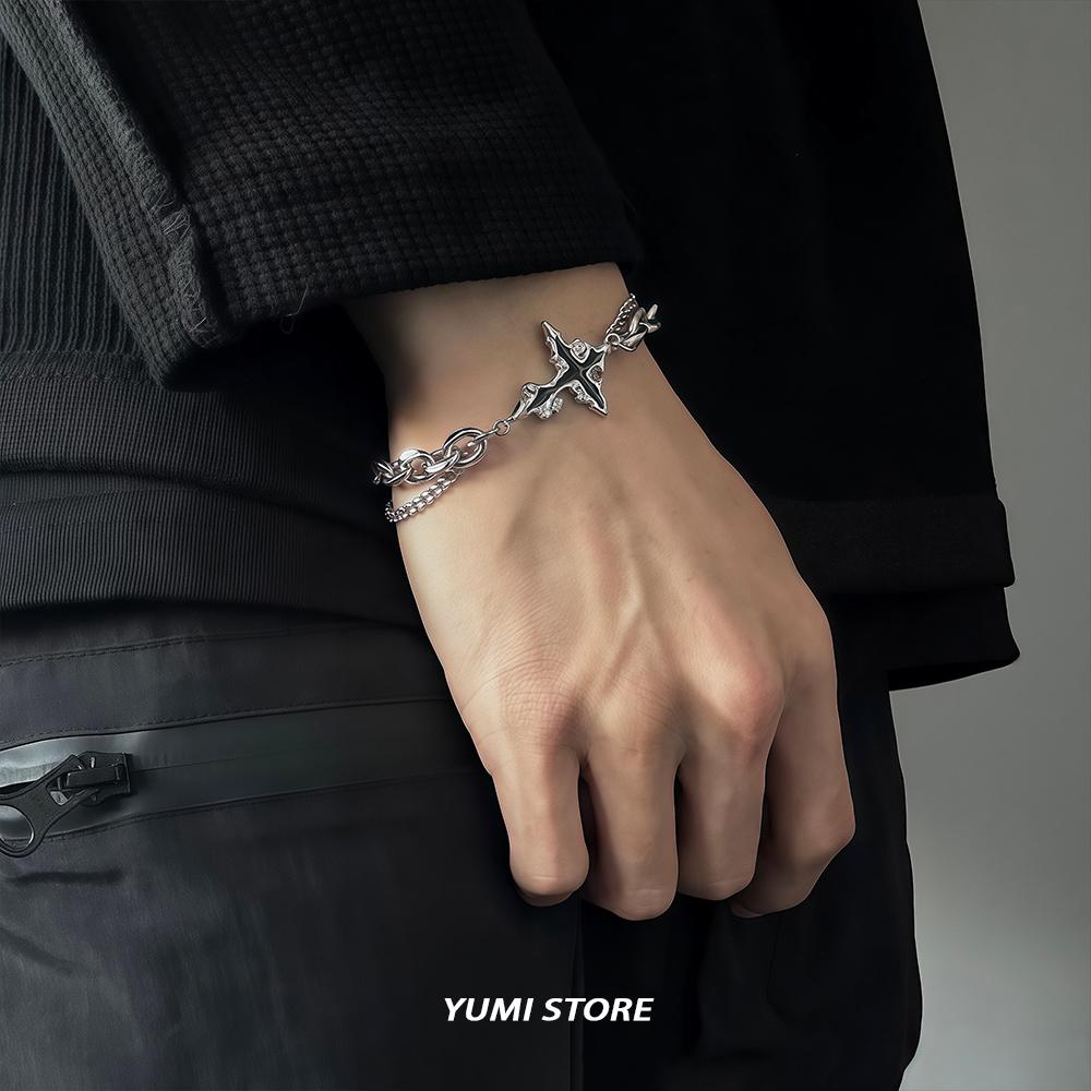 Hip Hop Zircon Dark Cross Bracelet For Man Woman Non Fading Titanium Steel Luxury Unisex Couple Bracelet Jewelry Cool Gift