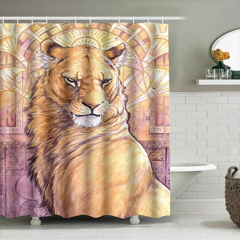 Luxury Lion Printed Shower Curtain Waterproof Fabric For Bathroom Decor Home Decoration Ideas Multicolor Customizable Size Avail