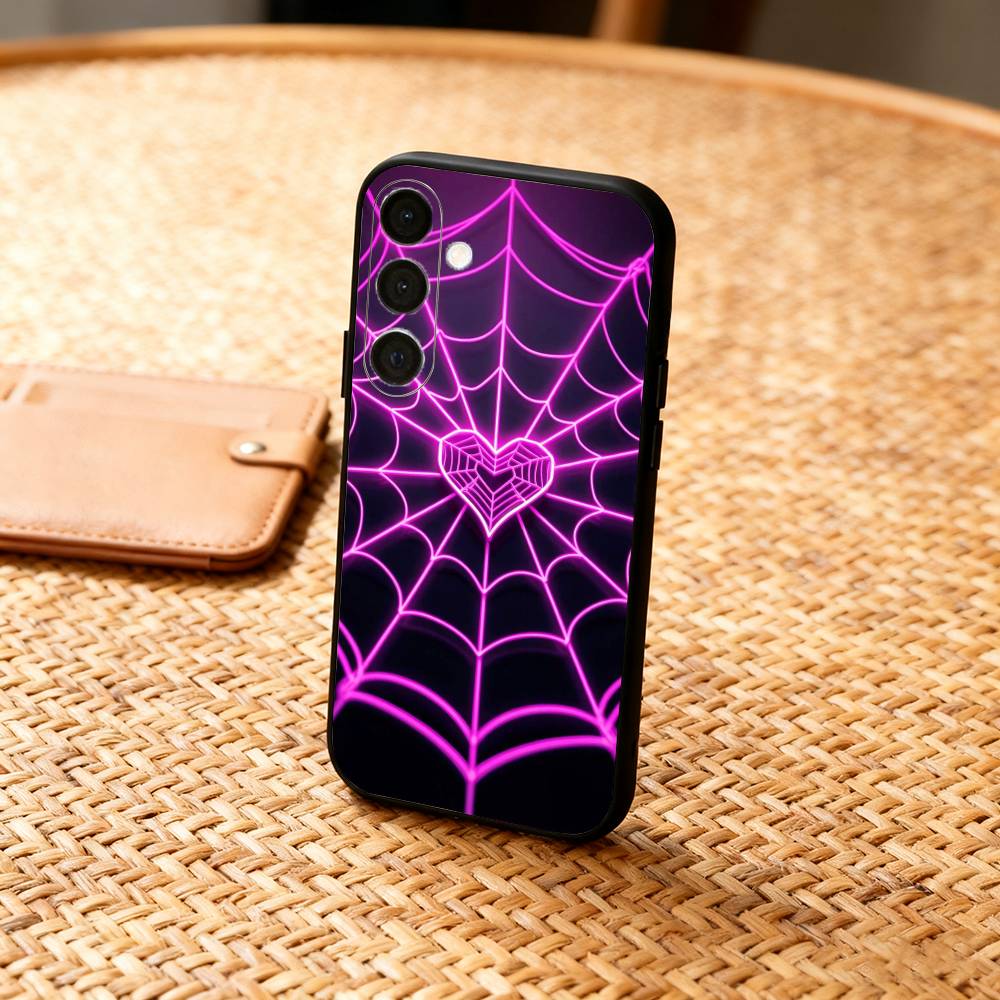 Cool S-Spider Web H-Heart  Phone Case For Samsung  A73,72,71,53,52,51,22,91,80, Soft Black Cover