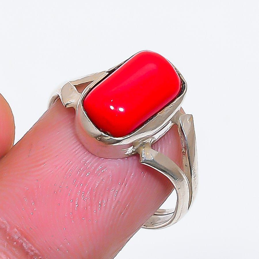 Natural Italian Red Coral Gemstone 925 Sterling Silver Jewelry Ring Size 6 ZS-1833