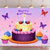 2D Happy Birthday Themed Backdrop, Cake, Cupcakes and Butterflies for Sweet Birthday Celebrations