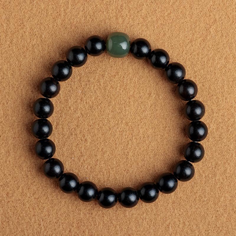

Original small-leaf rosewood bracelet for couples, women s black sandalwood bracelet with Hetian jade top bead 8mm Ebony Wood Bead Brace