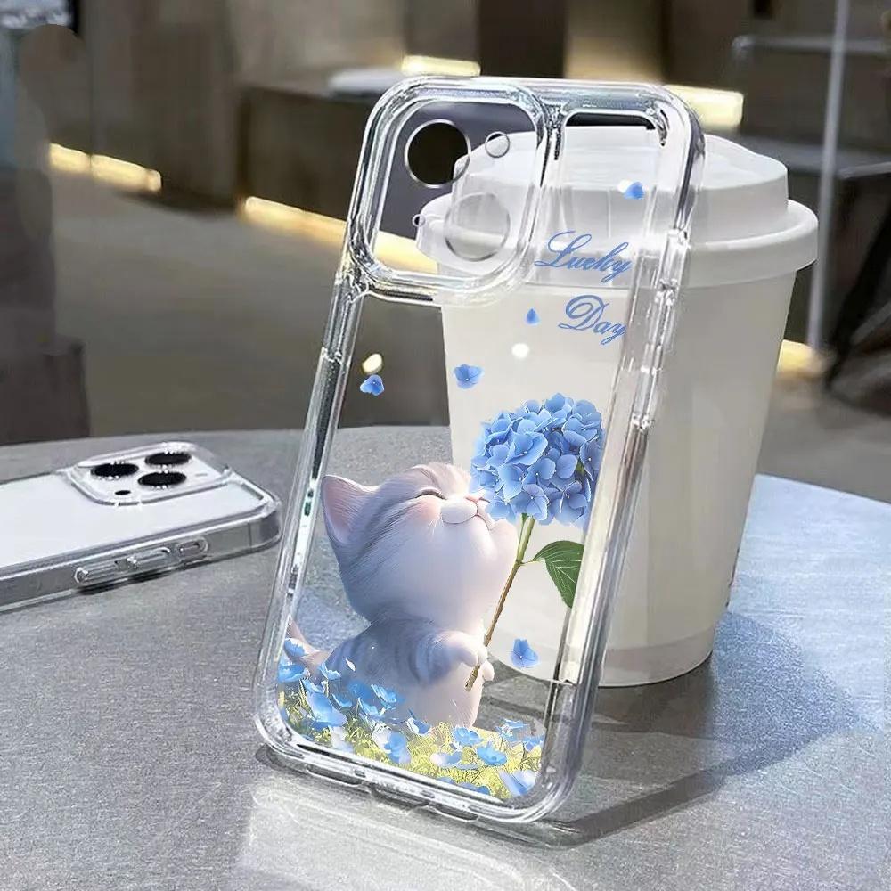 Süße Katze TPU Transparente Handyhülle Für IPhone 16 15 14 13 12 11 Pro Max 14pro 16pro 7 8 plus X XR XS Stoßfeste Weiche Hülle