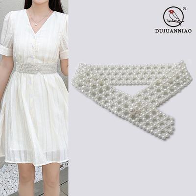Wide Version Of Pearl Women'S Belt Simple And Elegant With Skirt Dress Elastic Elastic Chain Women