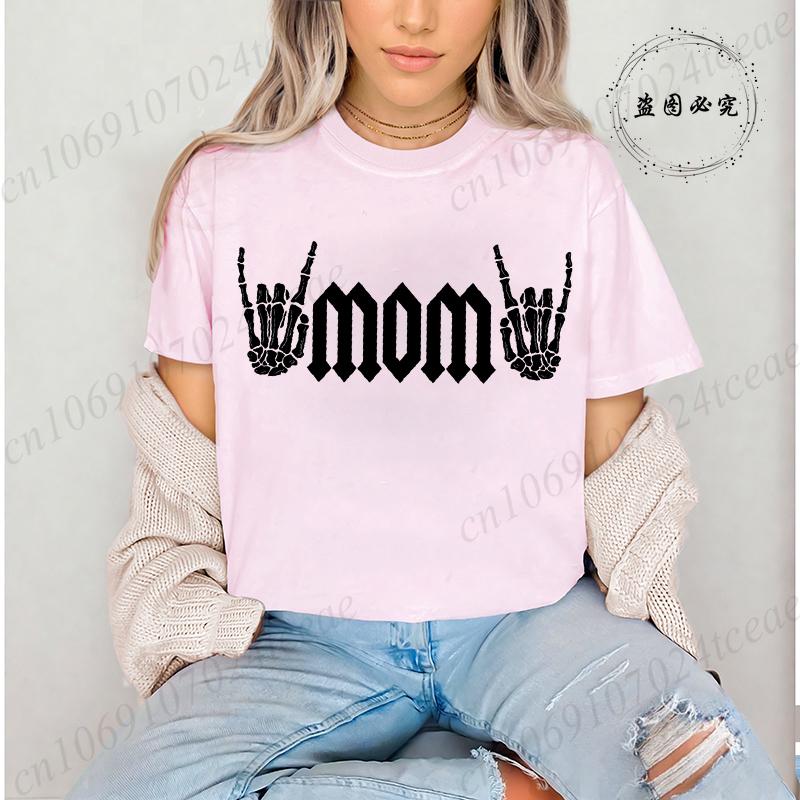 Rock Mama Printed T-Shirts for Women Funny Mama Outfit Gift Funny Graphic Shirt Short Sleeve Women Clothing Summer Fashion Tees