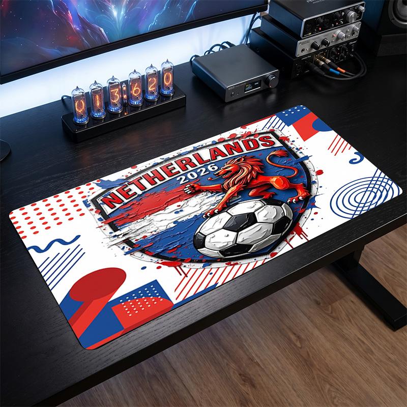 Nederland Voetbal Logo Muismat, Uitgebreide Antislip Rubberen Bureau Mat voor Gaming Kantoor Laptop Fan Cadeau