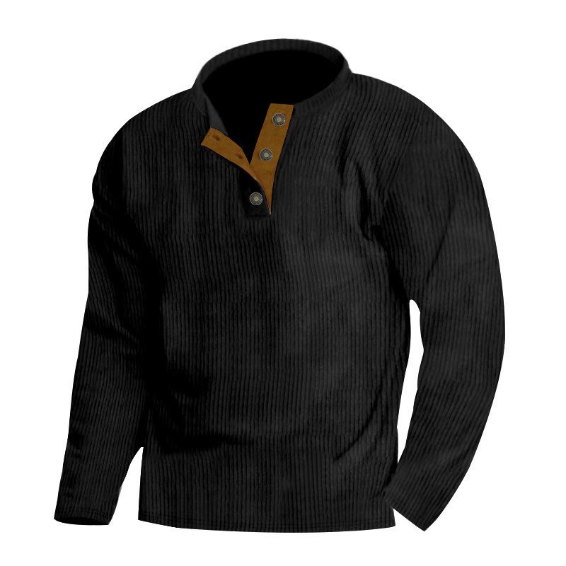 Men's Outdoor Corduroy Long-Sleeve Henley Hoodie - Solid Color, Spring/Autumn 2025 Collection