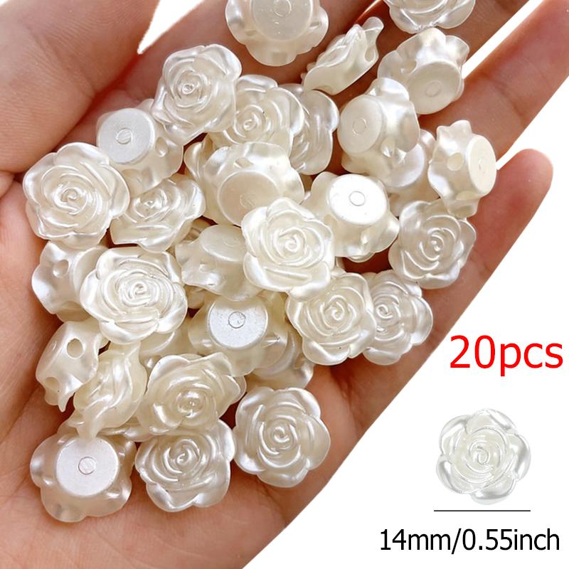 20PCS Pastic 3D Rose Shape Button White Imitation pearl Rose Beads Elegant Retro DIY Sewing Accessories Dress Jewelry Making ZYF